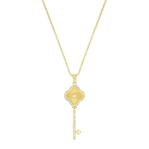 14k Gold Plated Pave Clover Key Pendant Necklace adornia Jewelry