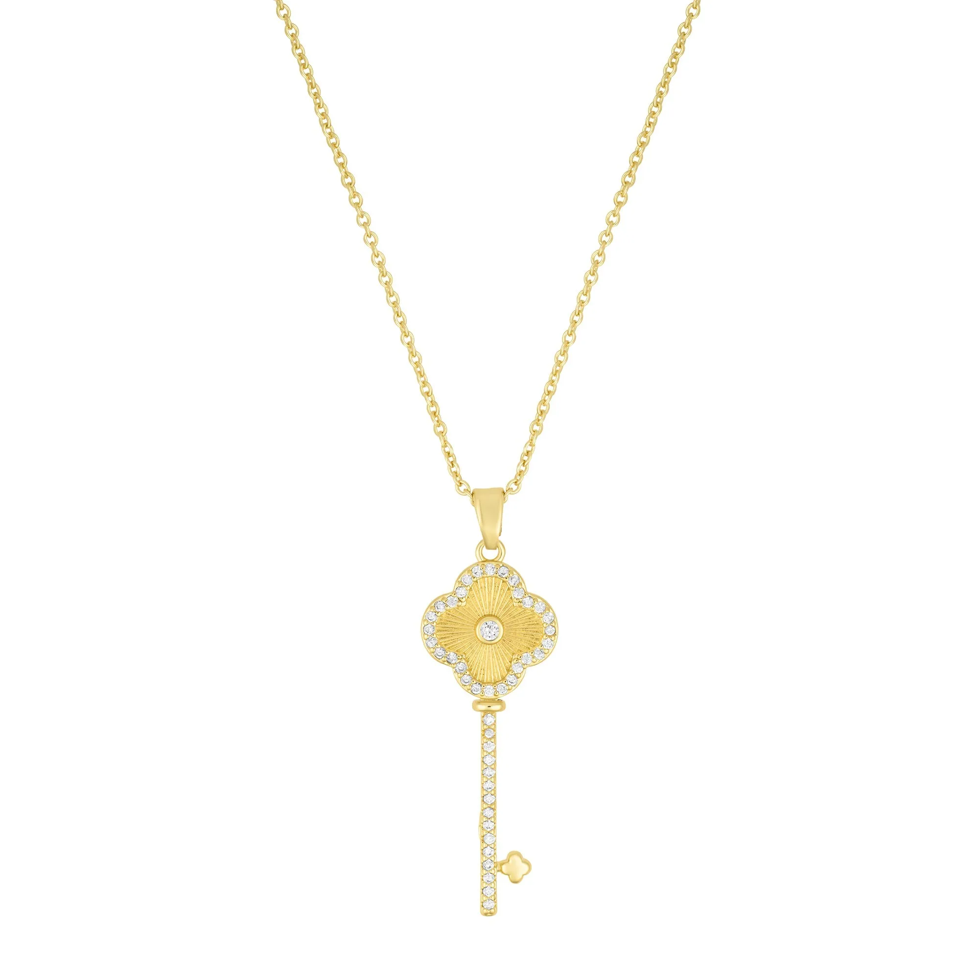 14k Gold Plated Pave Clover Key Pendant Necklace adornia Jewelry