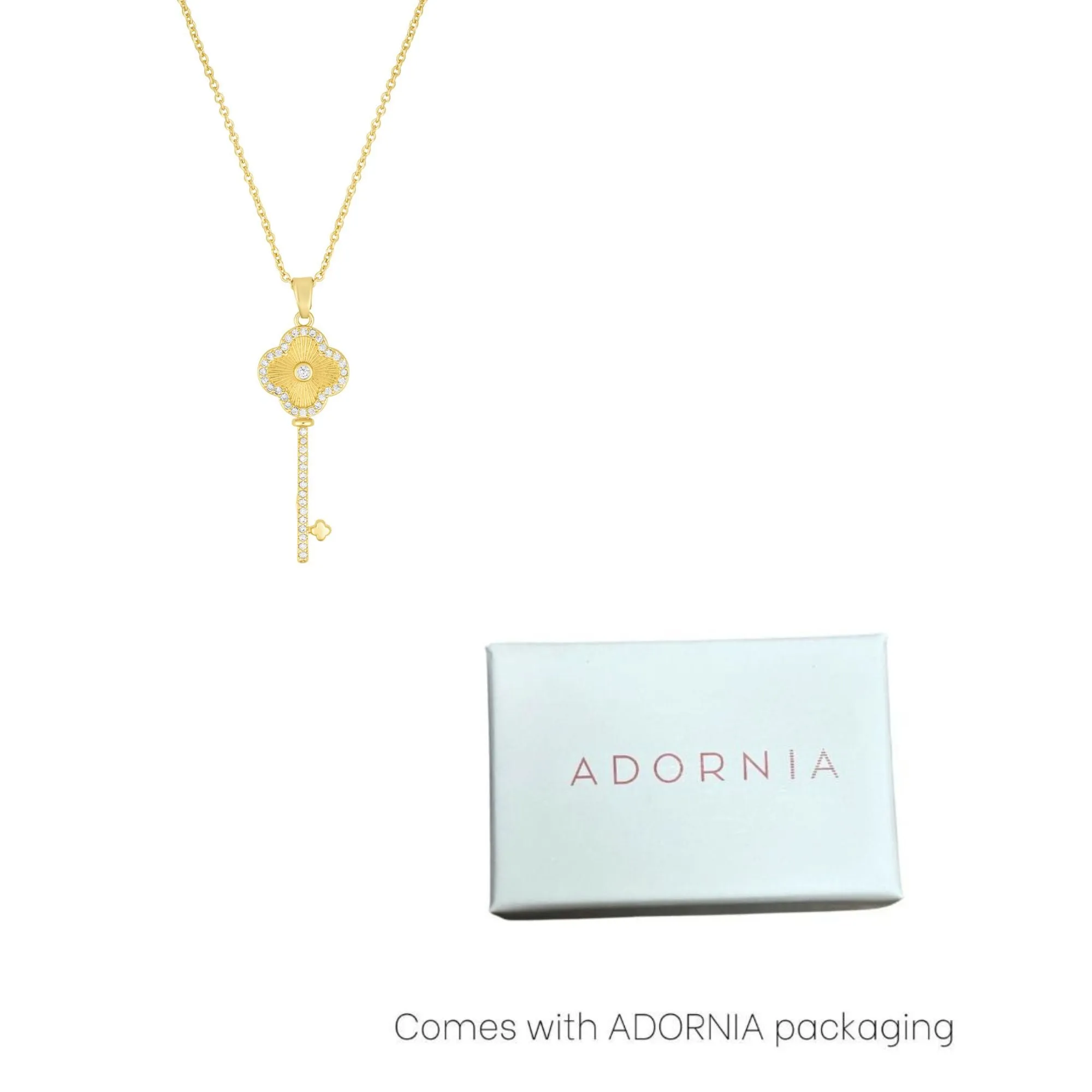 14k Gold Plated Pave Clover Key Pendant Necklace adornia Jewelry