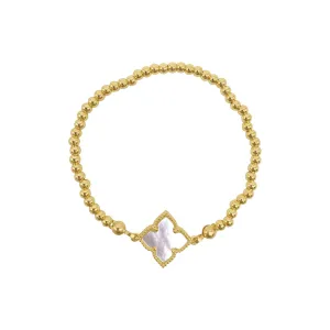 14K Gold Plated White Mother of Pearl Flower Ball Bracelet adornia Jewelry