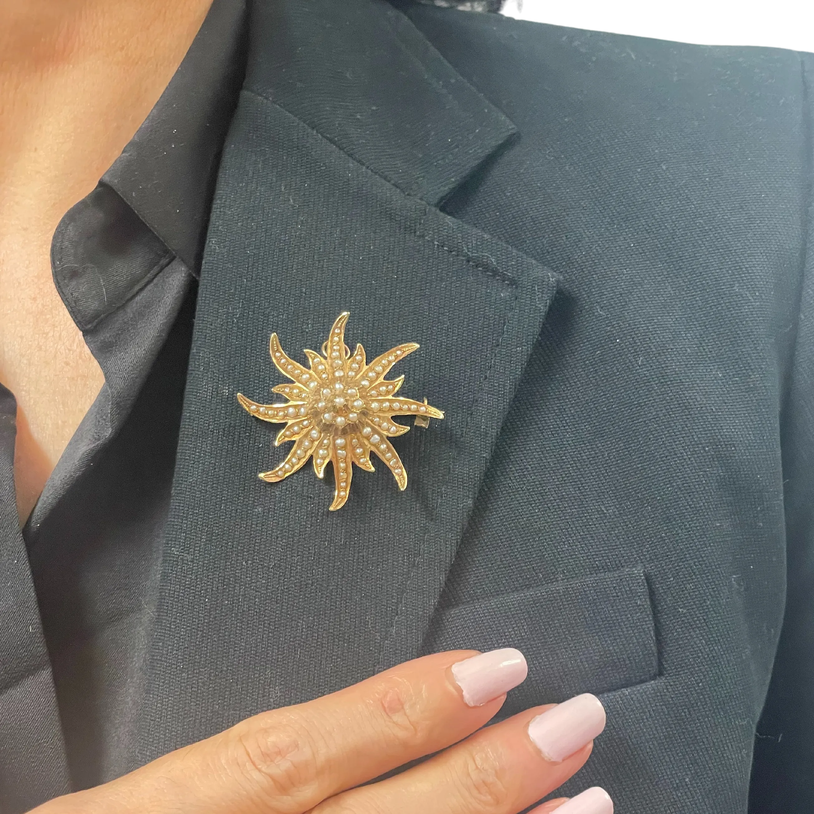 14k gold victorian seedpearl sunburst