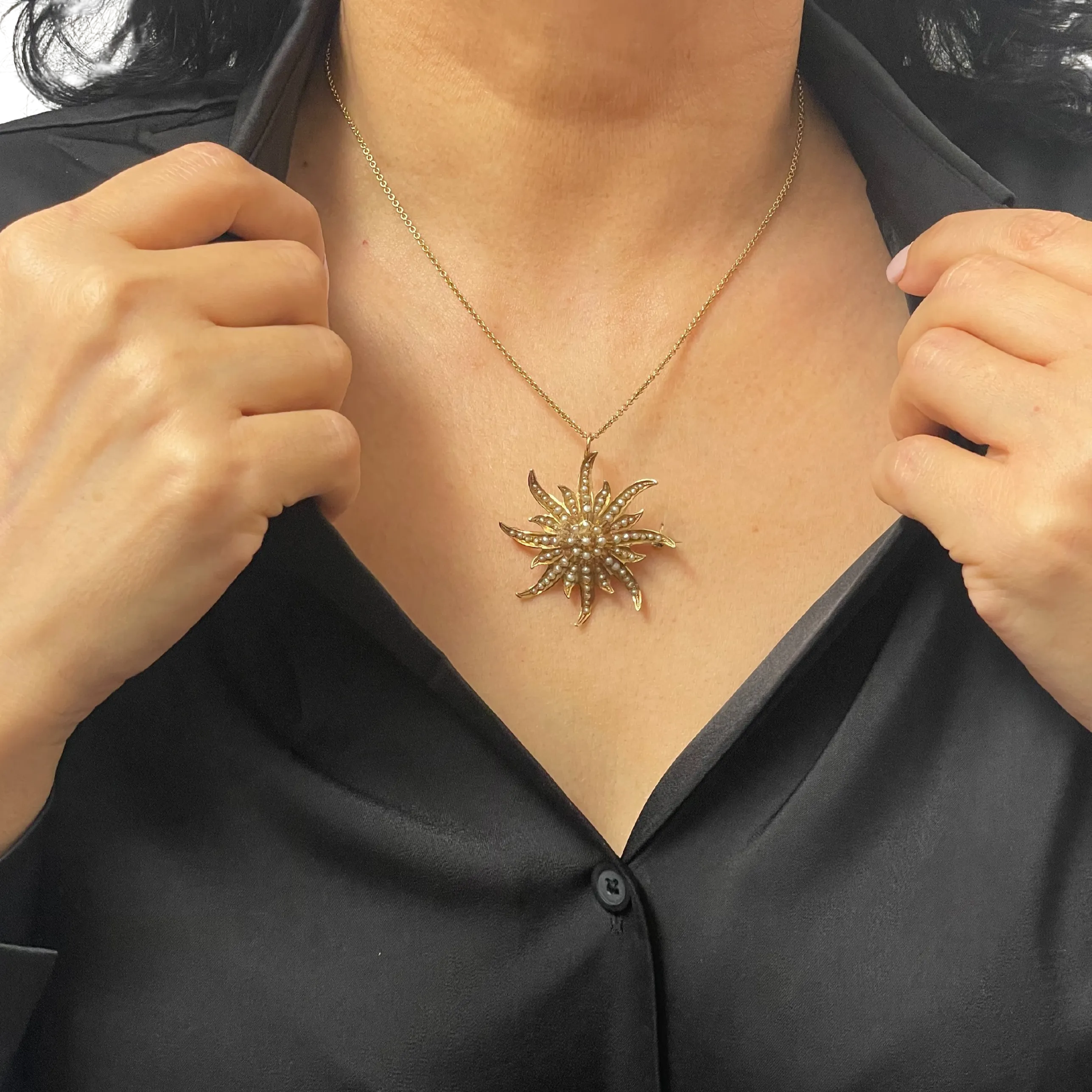 14k gold victorian seedpearl sunburst