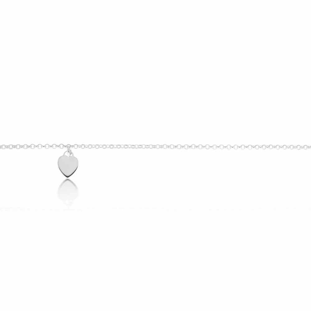 25cm Sterling Silver Heart Charm Trace Anklet