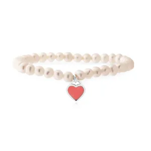 5-5.5mm White Freshwater Pearl Stretch Bracelet with Sterling Silver Pink Heart Sterling Silver	Jewelry