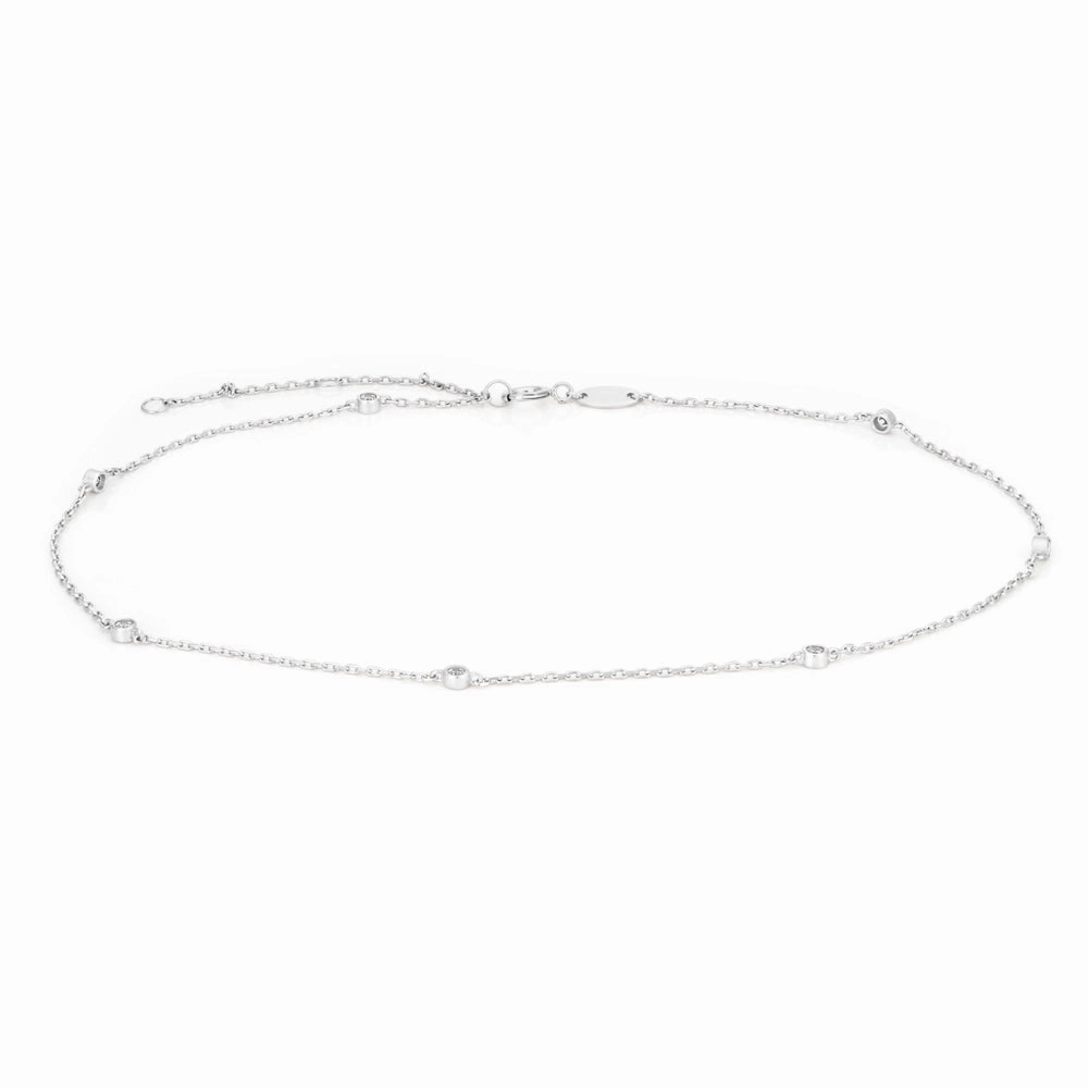 9ct White Gold Anklet with Cubic Zirconias