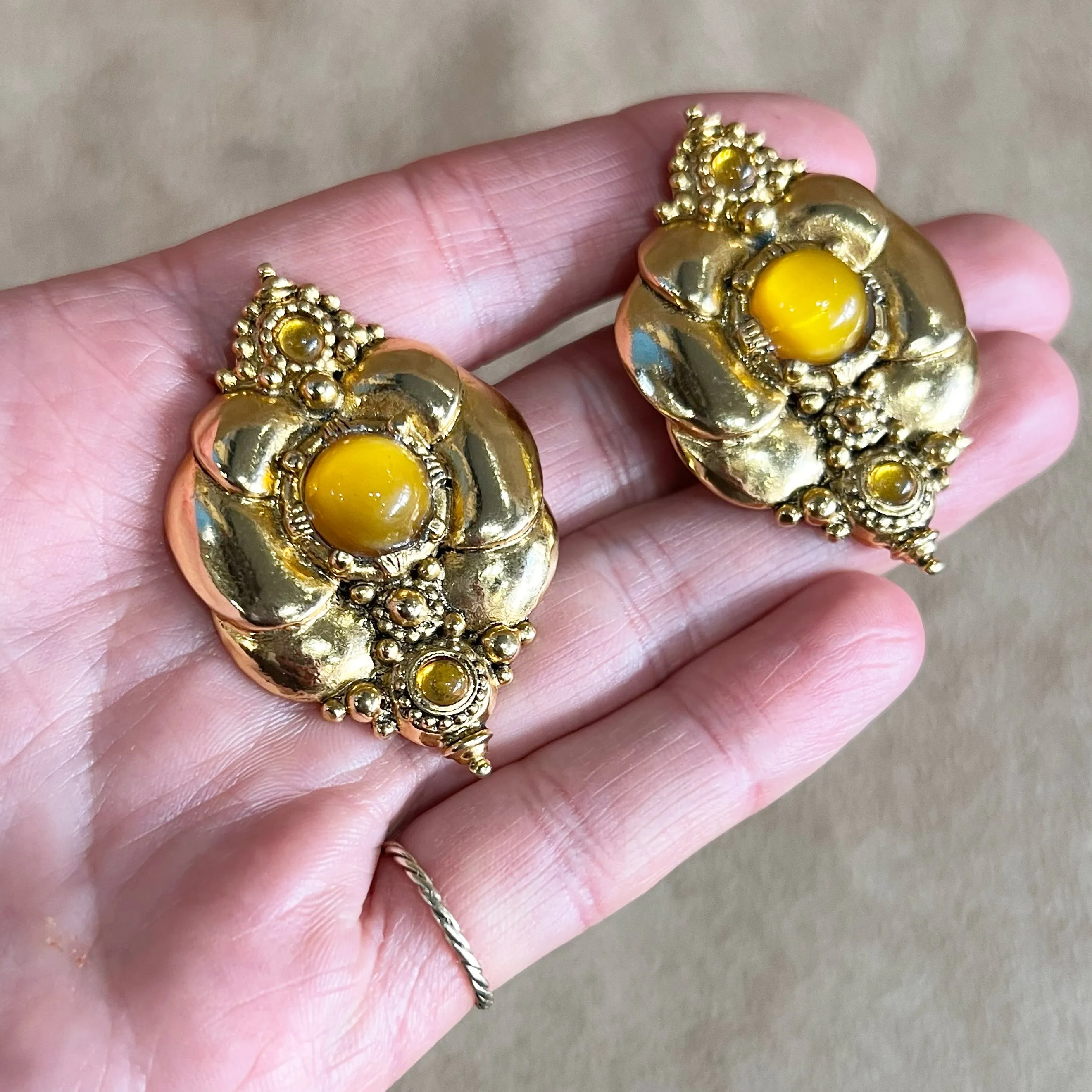 Abbey Road Gold, Yellow Glass Statement Clip On Earrings