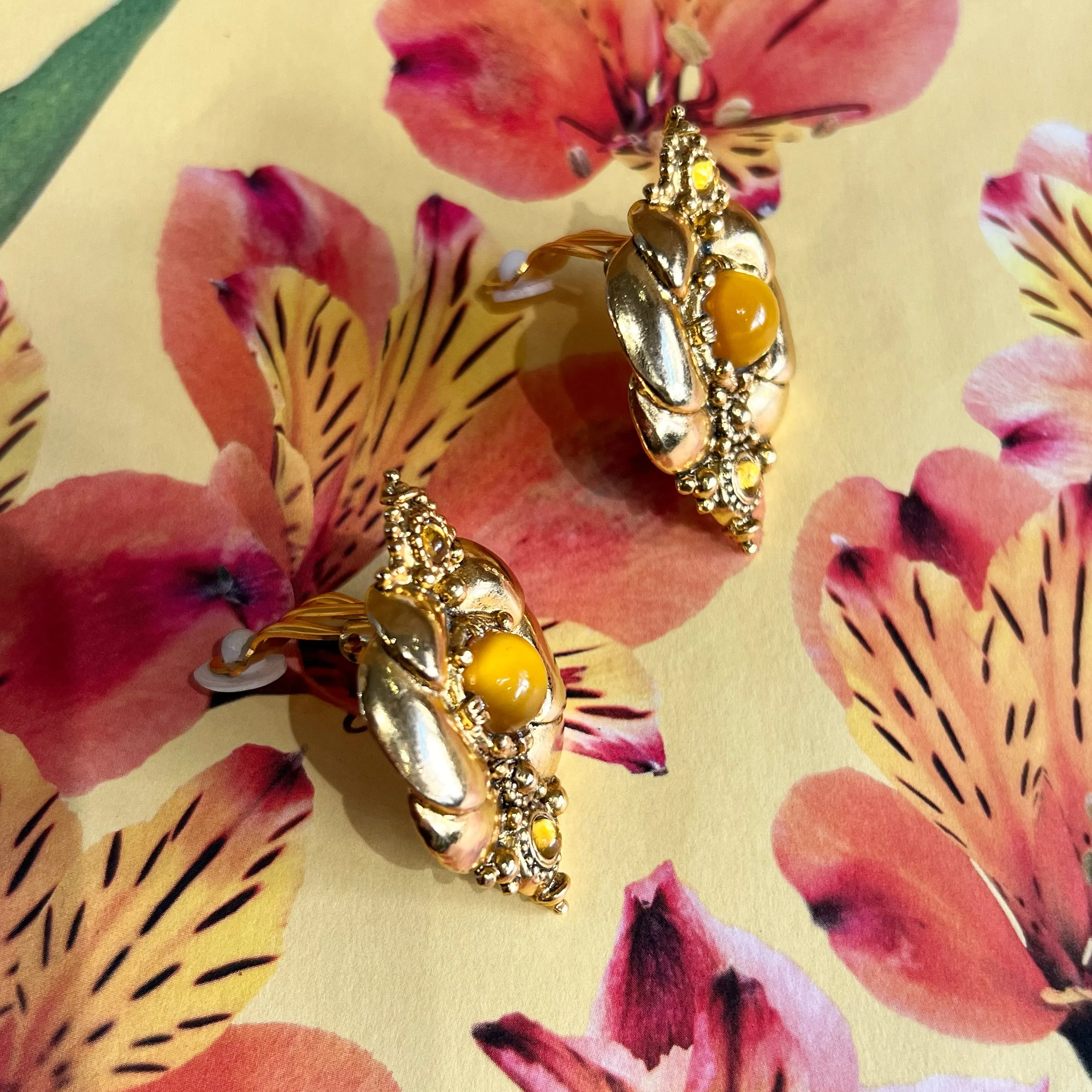 Abbey Road Gold, Yellow Glass Statement Clip On Earrings