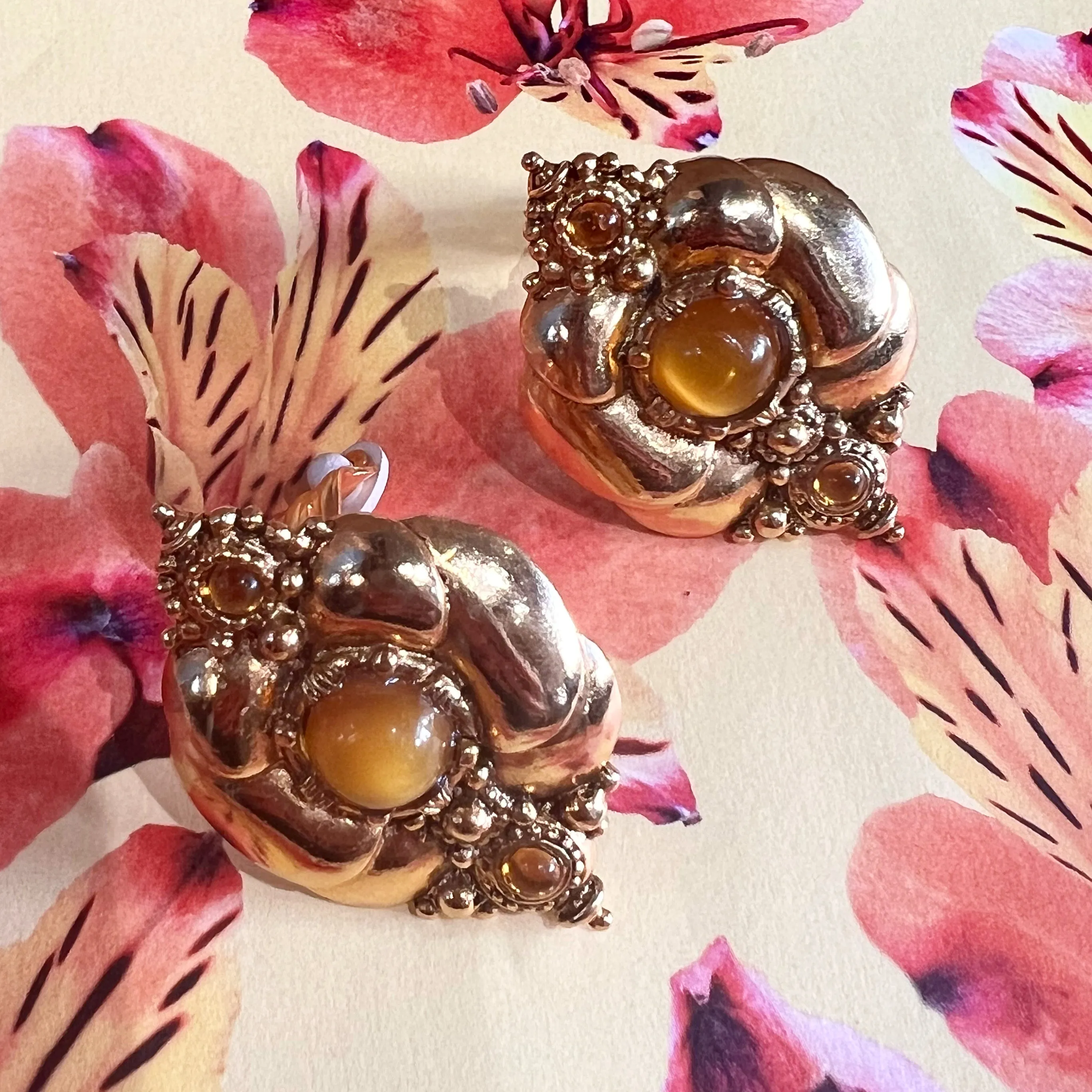 Abbey Road Gold, Yellow Glass Statement Clip On Earrings