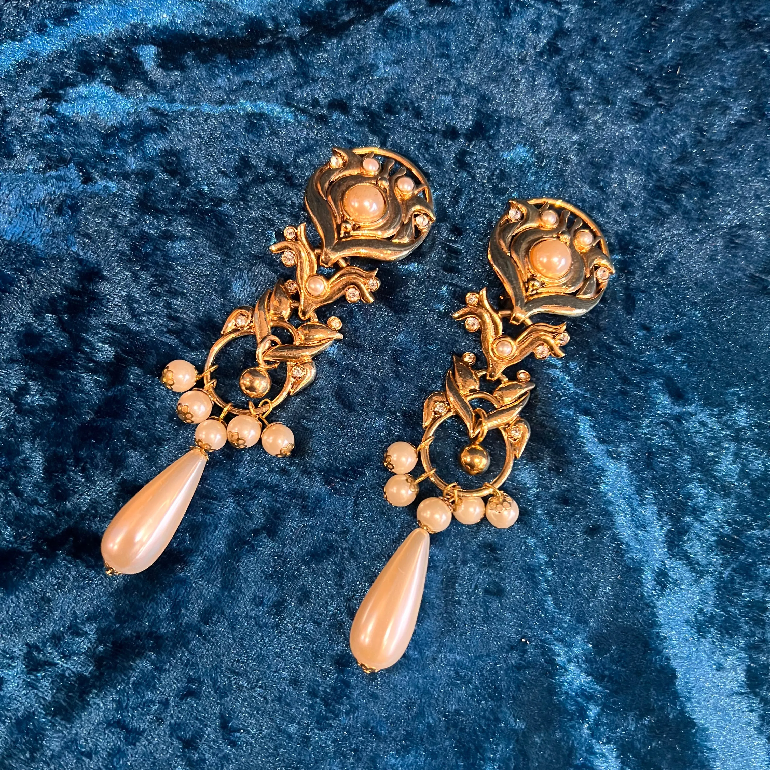 Abbey Road Pearl and Gold Chandelier Statement Earrings