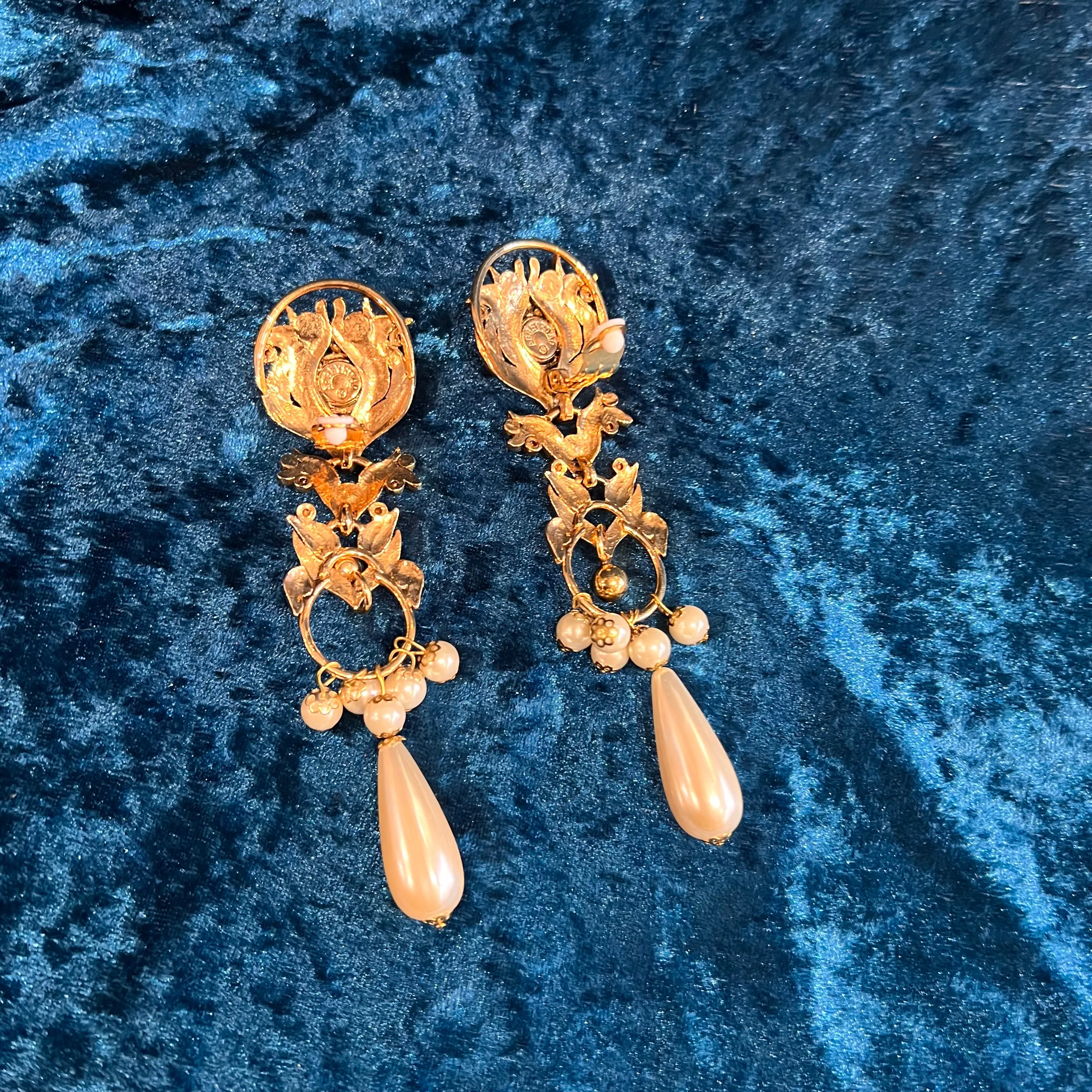 Abbey Road Pearl and Gold Chandelier Statement Earrings