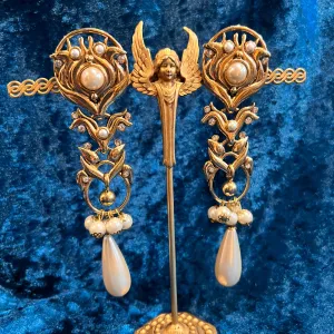 Abbey Road Pearl and Gold Chandelier Statement Earrings