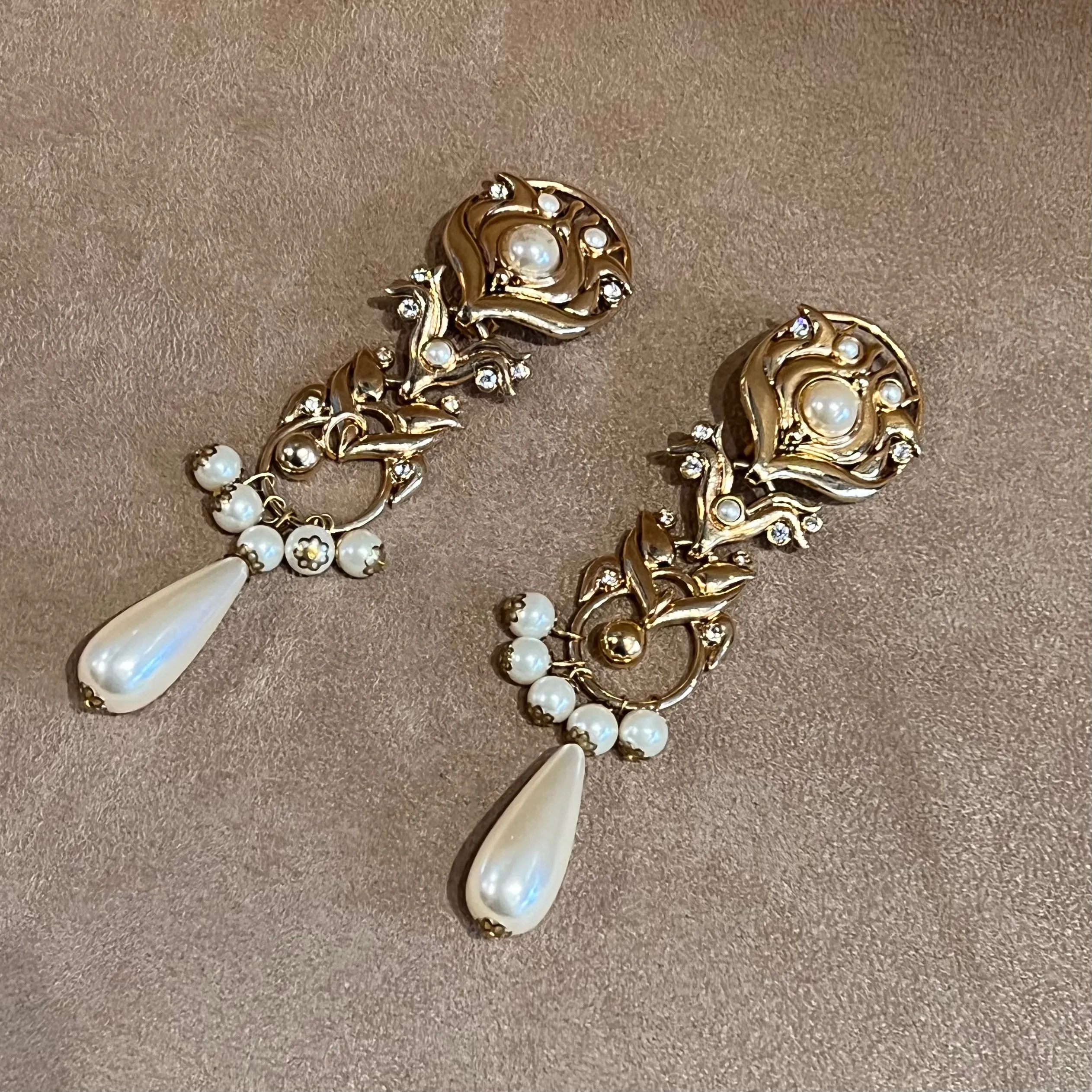 Abbey Road Pearl and Gold Chandelier Statement Earrings