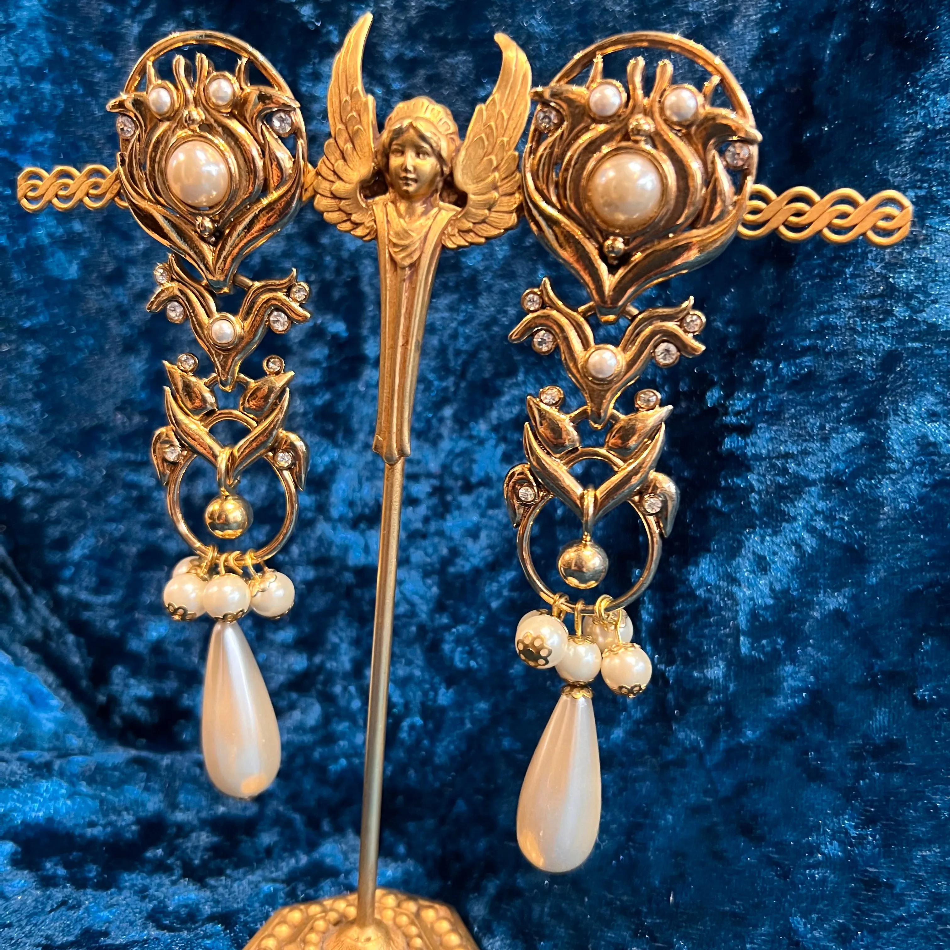 Abbey Road Pearl and Gold Chandelier Statement Earrings