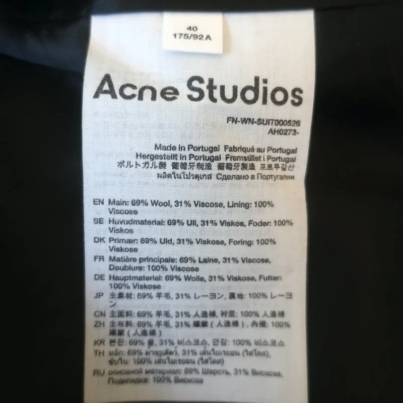 ACNE Studios Button-Cuff Blazer Black Wool Crepe Size 40 Single Breasted Jacket