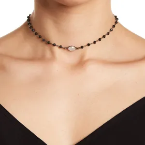 Adornia  3mm Black Spinel Choker Necklace Moonstone silver adornia Jewelry