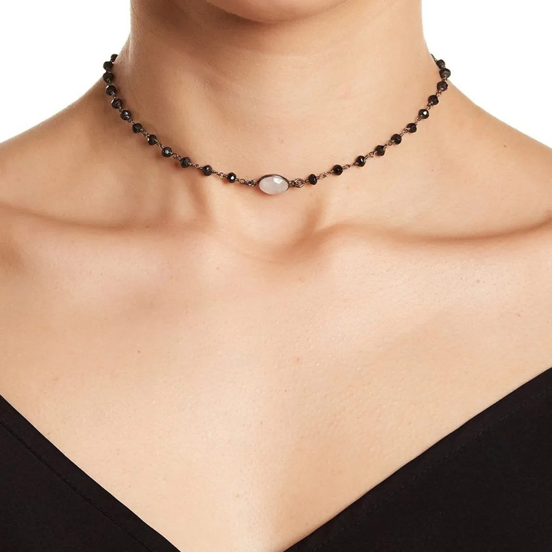 Adornia  3mm Black Spinel Choker Necklace Moonstone silver adornia Jewelry
