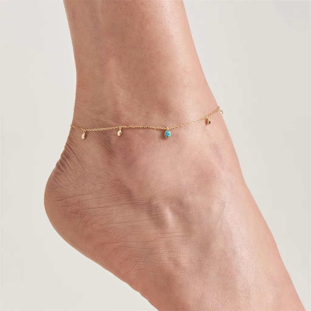 Ania Haie Jewelry Gold Plated Synthetic Turquoise Drop Station Anklet by Ania Haie