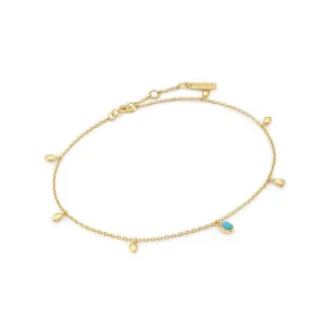 Ania Haie Jewelry Gold Plated Synthetic Turquoise Drop Station Anklet by Ania Haie