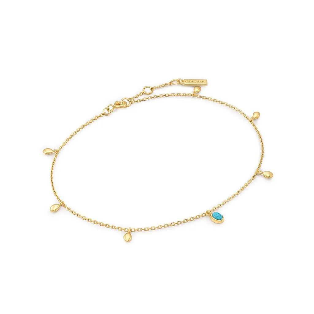 Ania Haie Jewelry Gold Plated Synthetic Turquoise Drop Station Anklet by Ania Haie