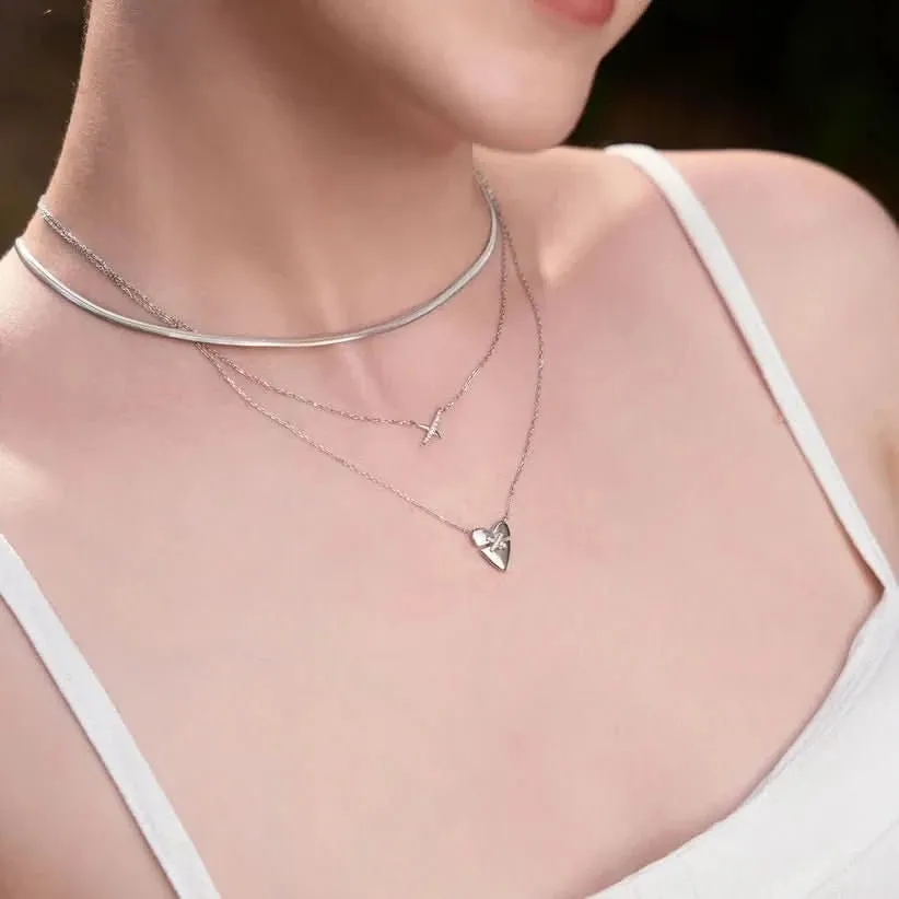 Ania Haie Silver Heart Kiss Pavé Necklace N057-02H Ania Haie Jewellery