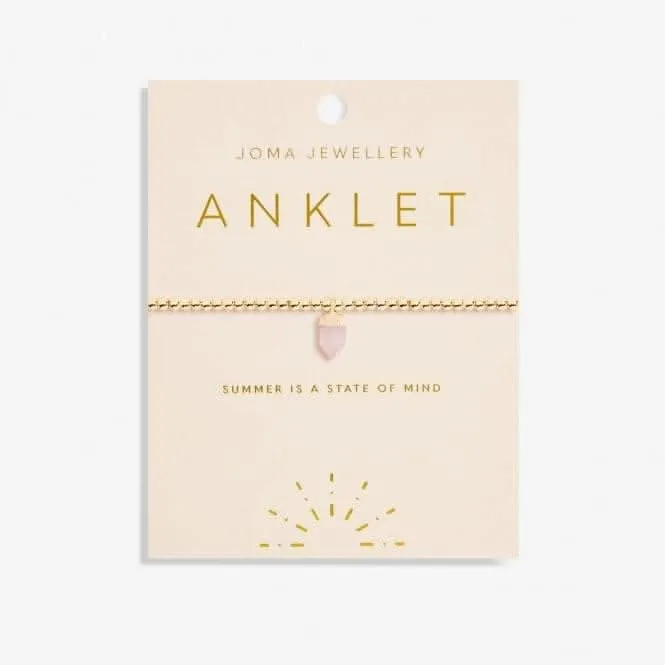 Anklet Rose Quartz Crystal Gold Plated Anklet 23cm Stretch Anklet 6945 Joma Jewellery