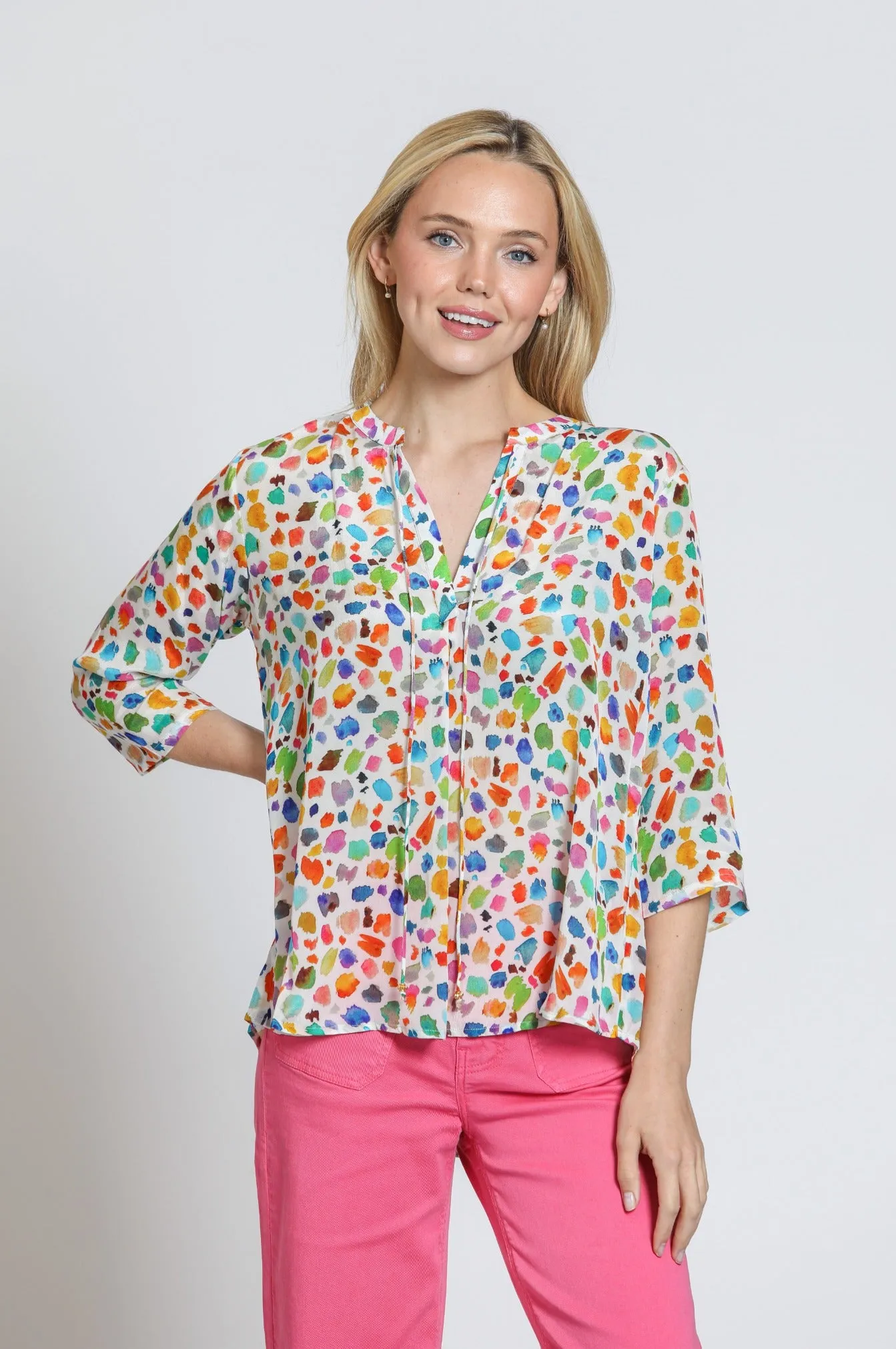 AP NY V-NECK W/ TASSEL - PINK MULTI