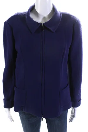 Armani Collezioni Womens Unlined Crepe Full Zip Jacket Purple Wool