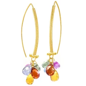 Barbara Heinrich Multicolored Sapphire Navette Wire Drop Earrings
