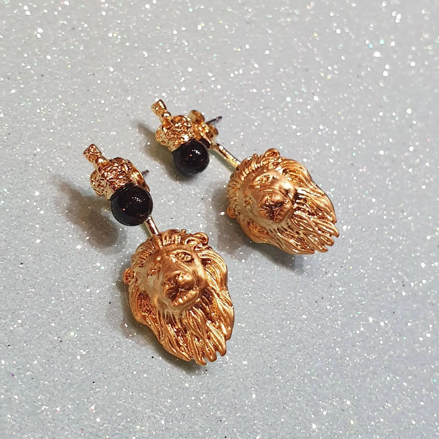 Bill Skinner Lion Earrings Ear Jacket Crown Gold Black