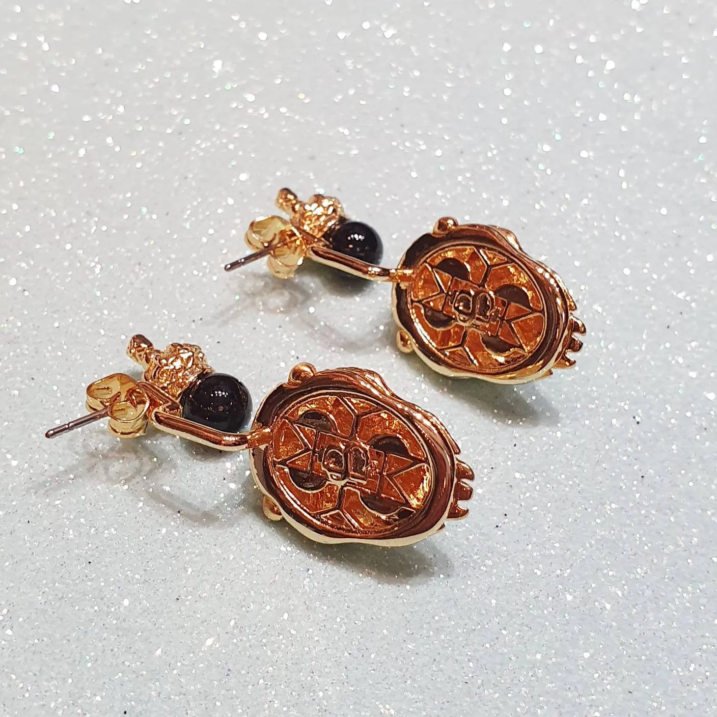 Bill Skinner Lion Earrings Ear Jacket Crown Gold Black