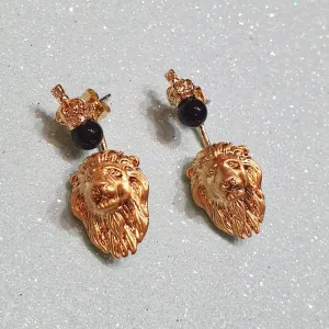 Bill Skinner Lion Earrings Ear Jacket Crown Gold Black