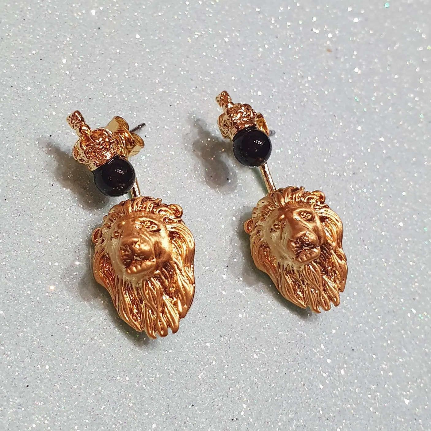 Bill Skinner Lion Earrings Ear Jacket Crown Gold Black