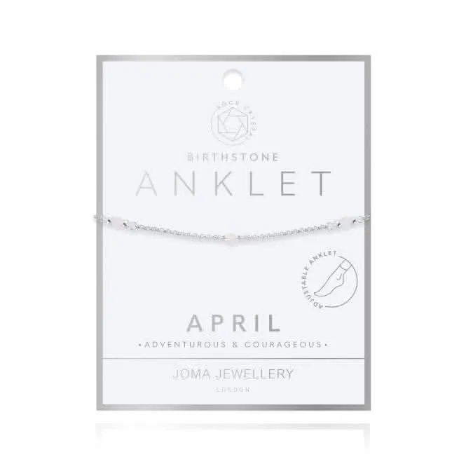 Birthstone April Rock Crystal Silver 26cm Adjustable Anklet 4203 Joma Jewellery