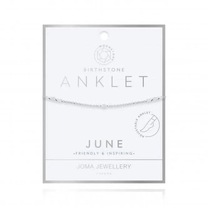 Birthstone June Moonstone Silver 26cm Adjustable Anklet 4205 Joma Jewellery