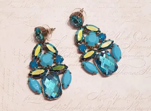 Blue Glass Crystal Chandelier Earrings Pierced by Frangos