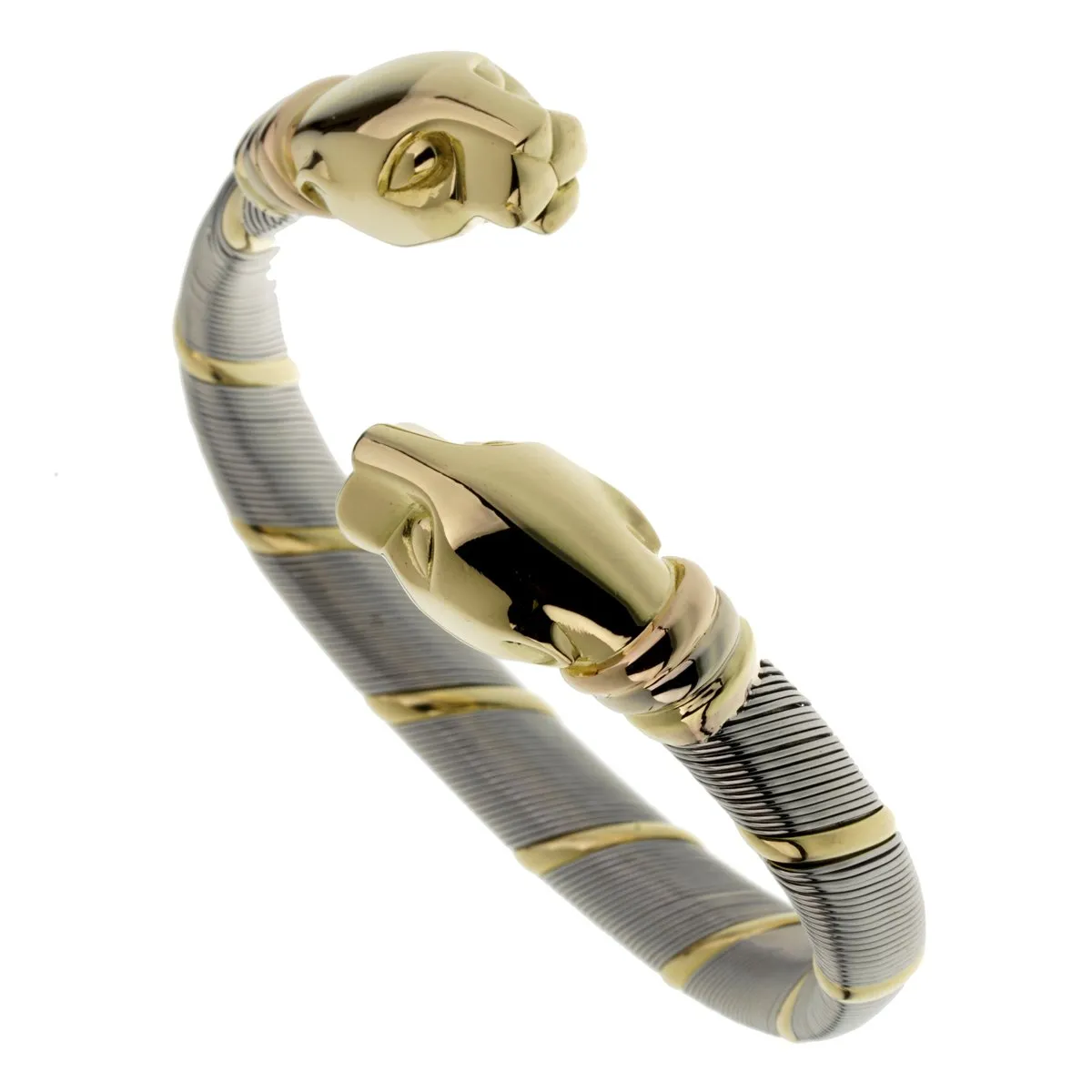Cartier Panthere Stainless Steel Gold Bangle Bracelet Cartier Jewelry
