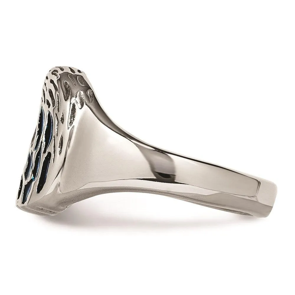 Chisel Jewelry Stainless Steel Polished Blue Enamel Eagle Ring