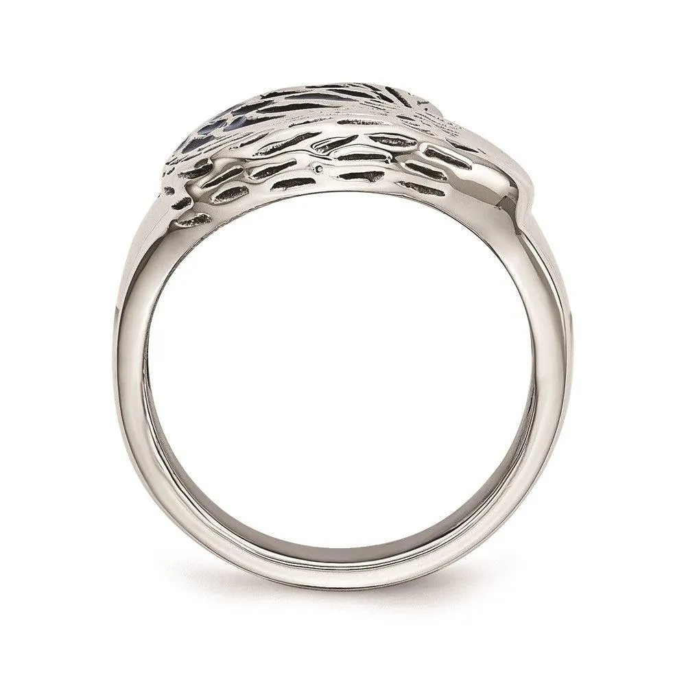 Chisel Jewelry Stainless Steel Polished Blue Enamel Eagle Ring