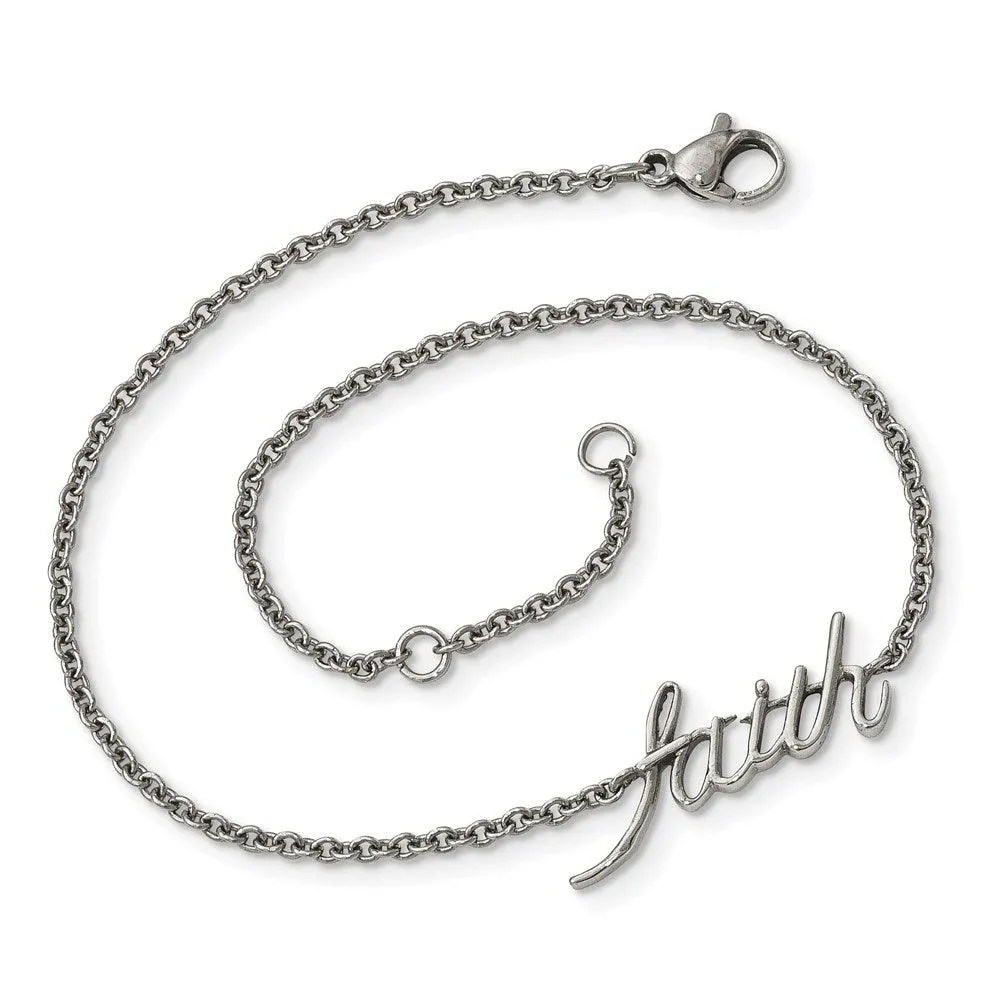 Chisel Jewelry Stainless Steel Polished FAITH with 1in ext. Anklet