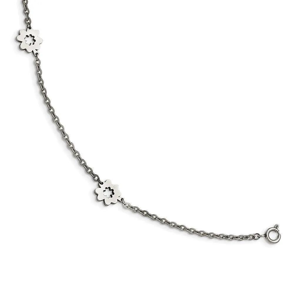 Chisel Jewelry Stainless Steel Polished Flowers with 1in extension Anklet