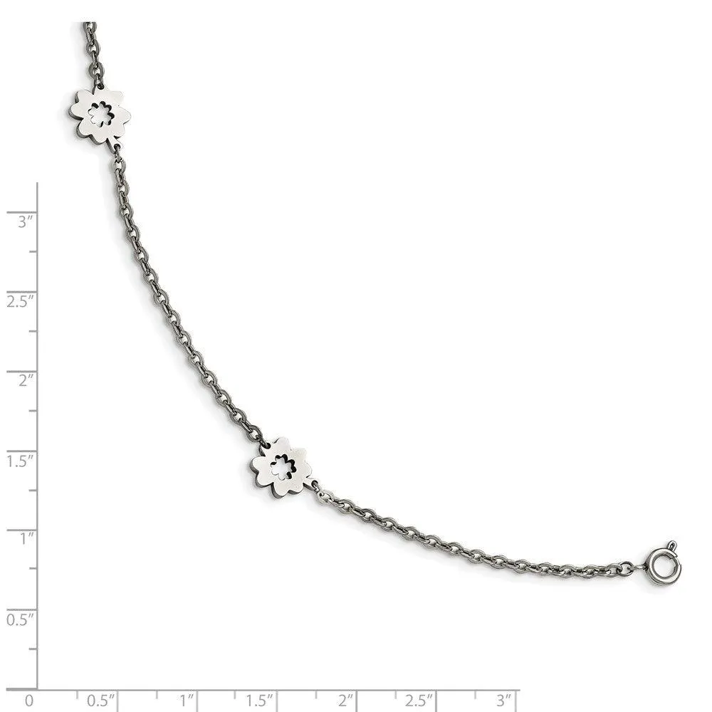 Chisel Jewelry Stainless Steel Polished Flowers with 1in extension Anklet