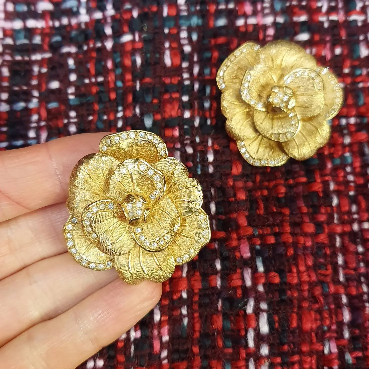 Christian Dior Vintage Earrings Gold Flower Clip On Large