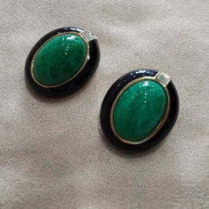 Ciner Vintage Earrings Green / black  Clip On