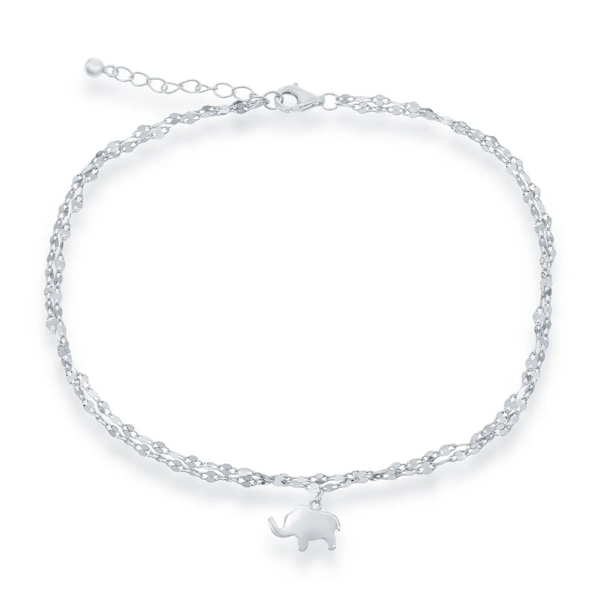 Classic Jewelry Classic Women's Anklet - Double Strand Mirror Chain with Elephant Charm | R-9263