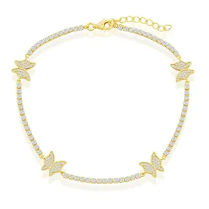 Classic Jewelry Classic Women's Anklet - Gold Plated Sterling Silver Butterfly CZ Tennis | R-9278-GP