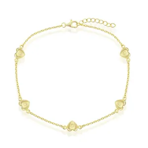 Classic Jewelry Classic Women's Anklet - Gold Plated Sterling Silver Station Hearts | R-9251-GP