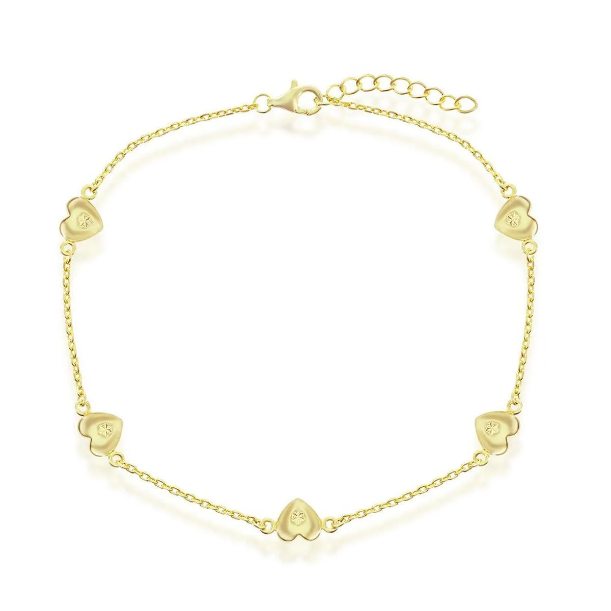 Classic Jewelry Classic Women's Anklet - Gold Plated Sterling Silver Station Hearts | R-9251-GP