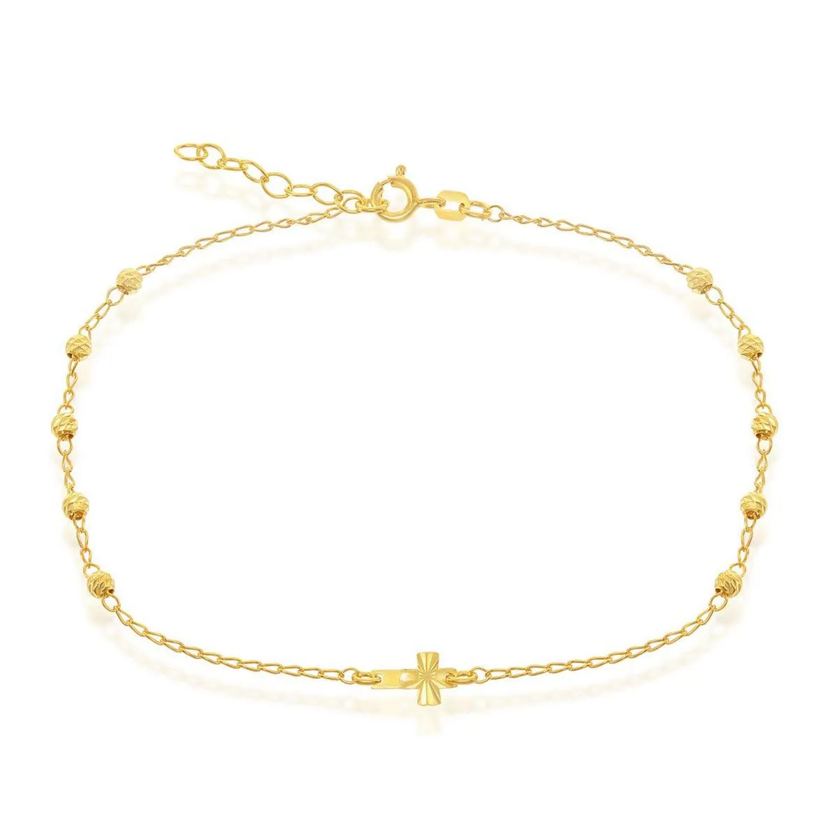 Classic Jewelry Classic Women's Anklet - GP Sterling Diamond Cut Beads with Small Cross | R-9105-GP