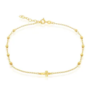 Classic Jewelry Classic Women's Anklet - GP Sterling Diamond Cut Beads with Small Cross | R-9105-GP