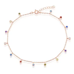 Classic Jewelry Classic Women's Anklet - RG Sterling Silver Bezel-Set Rainbow CZ Charms | R-9271